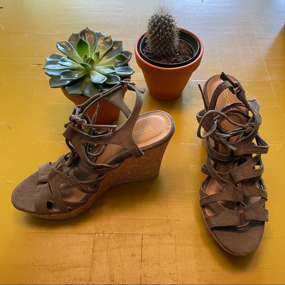 Sociology Cork Wedge Heel Open Toe Sandals - 7.5
